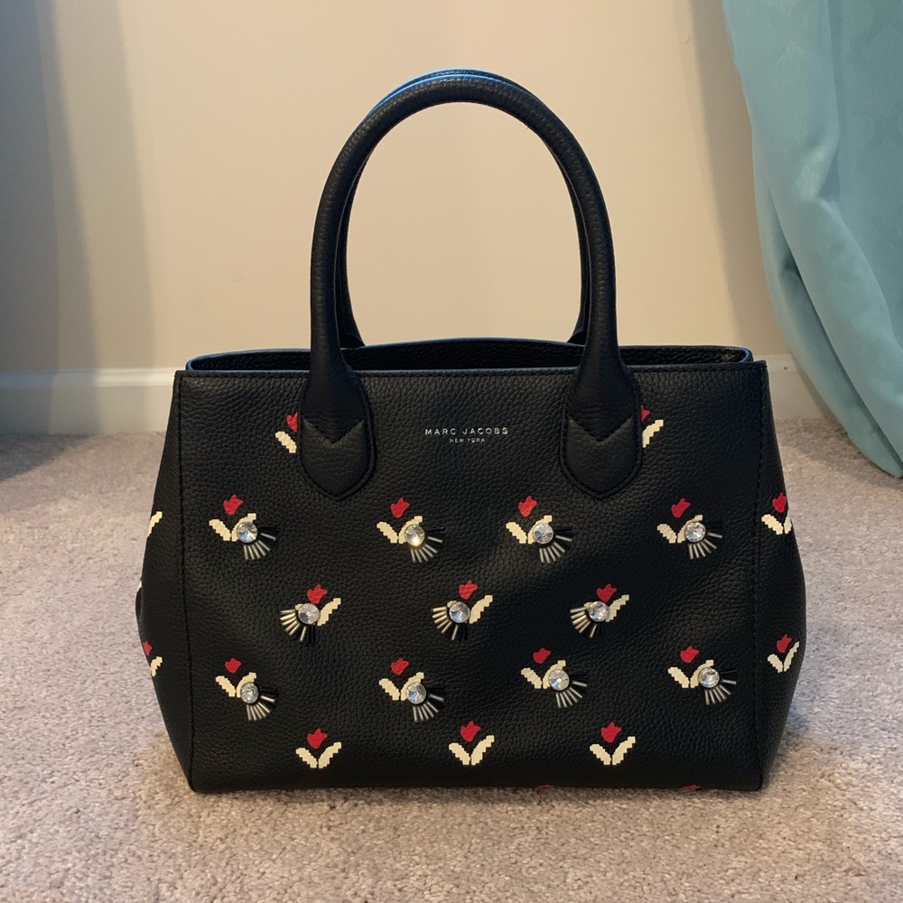 Marc Jacobs black with flowers top handle bag